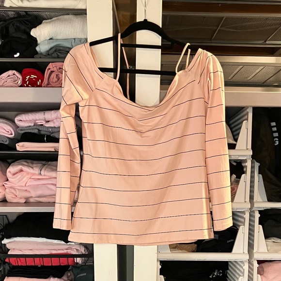 NWOT Guess Pink Long Sleeve Shirt With Black Stripes - Picture 2 of 5